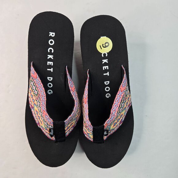 Platform Thong Sandals Sz 9 Boho Southwestern Open Toe Y2K High Wedge Flip Flops - Picture 2 of 10